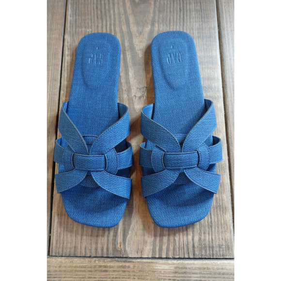 GAP Sandals Womens 9 Blue Denim Slide Crisscross Straps Casual Slip On Shoes - Picture 4 of 6